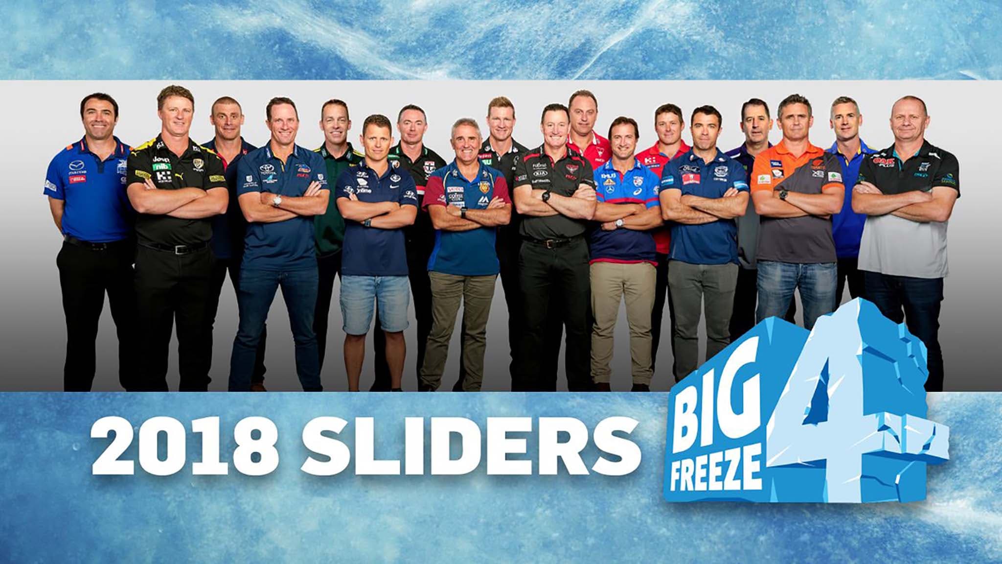 bigfreezecoachesthumb.jpg All 18 coaches will be sliders in this year's Big Freeze. Picture: @FightMND Twitter - AFL